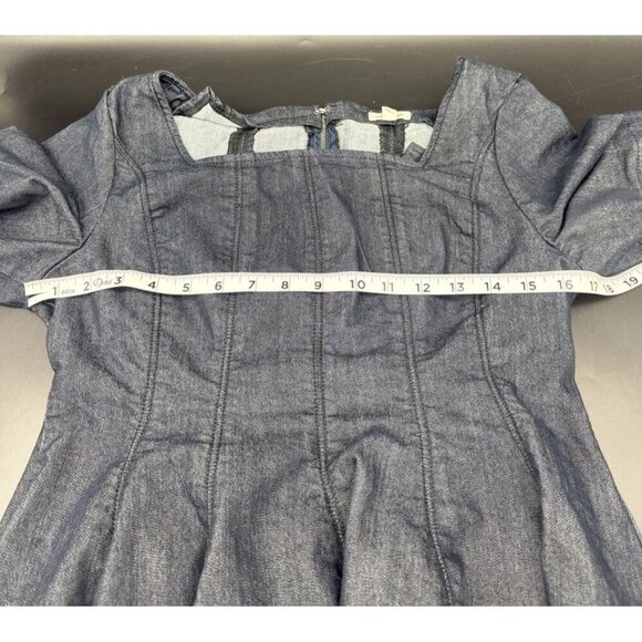 Anthropologie Pilcro Women’s Short Sleeve Square Neck Pleated Blue Denim Dress M - Picture 9 of 9